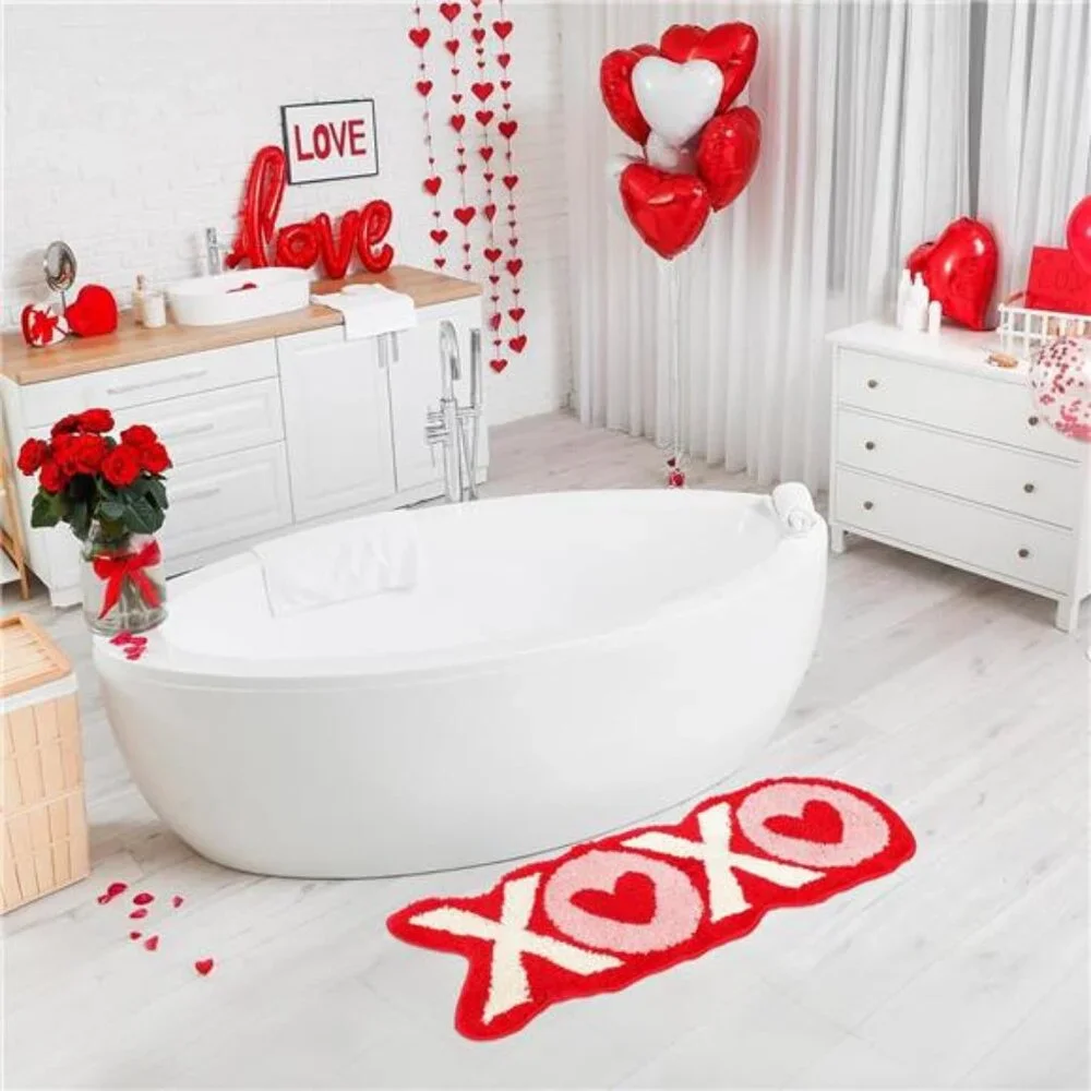 Valentine's Day Bathroom Rug Valentines XOXO Bath Rug 13.78 x 31.5 Inches